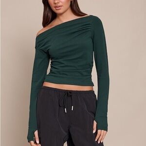 FLAMINGO Evergreen Off the Shoulder CottonBlend Going Out Long Sleeve Top Sz 2XL